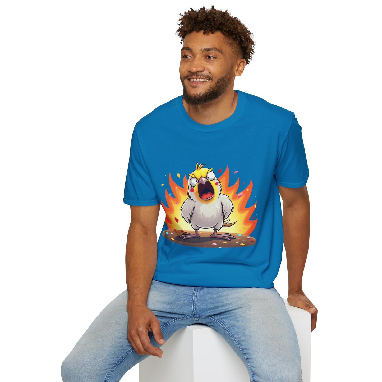 Fierce Cockatiel Unisex Softstyle T-Shirt - Explosive Parrot Tee