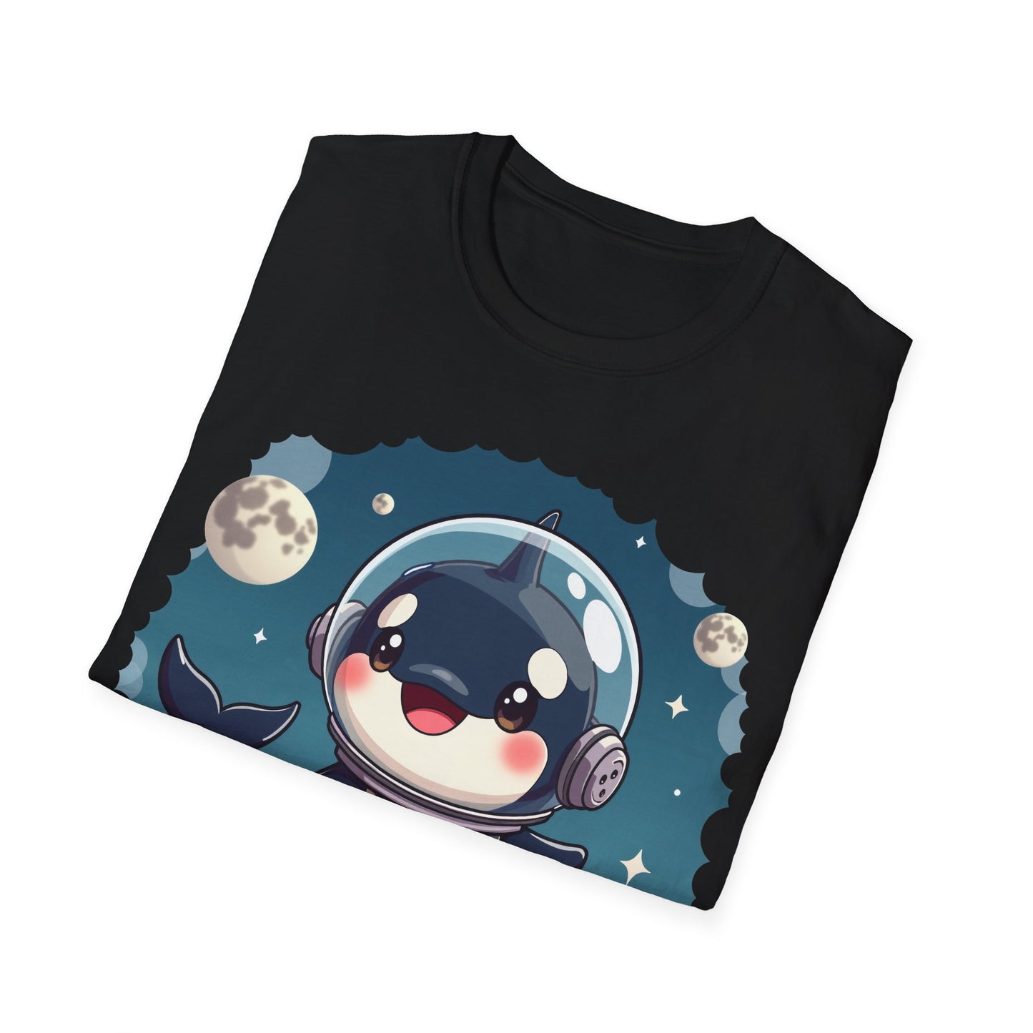 Space Orca Softstyle T-Shirt - Orca in a Spacesuit Walking on the Moon