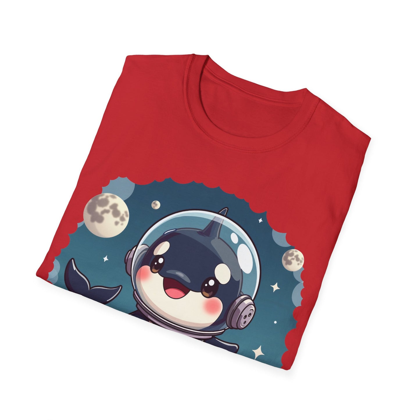 Space Orca Softstyle T-Shirt - Orca in a Spacesuit Walking on the Moon