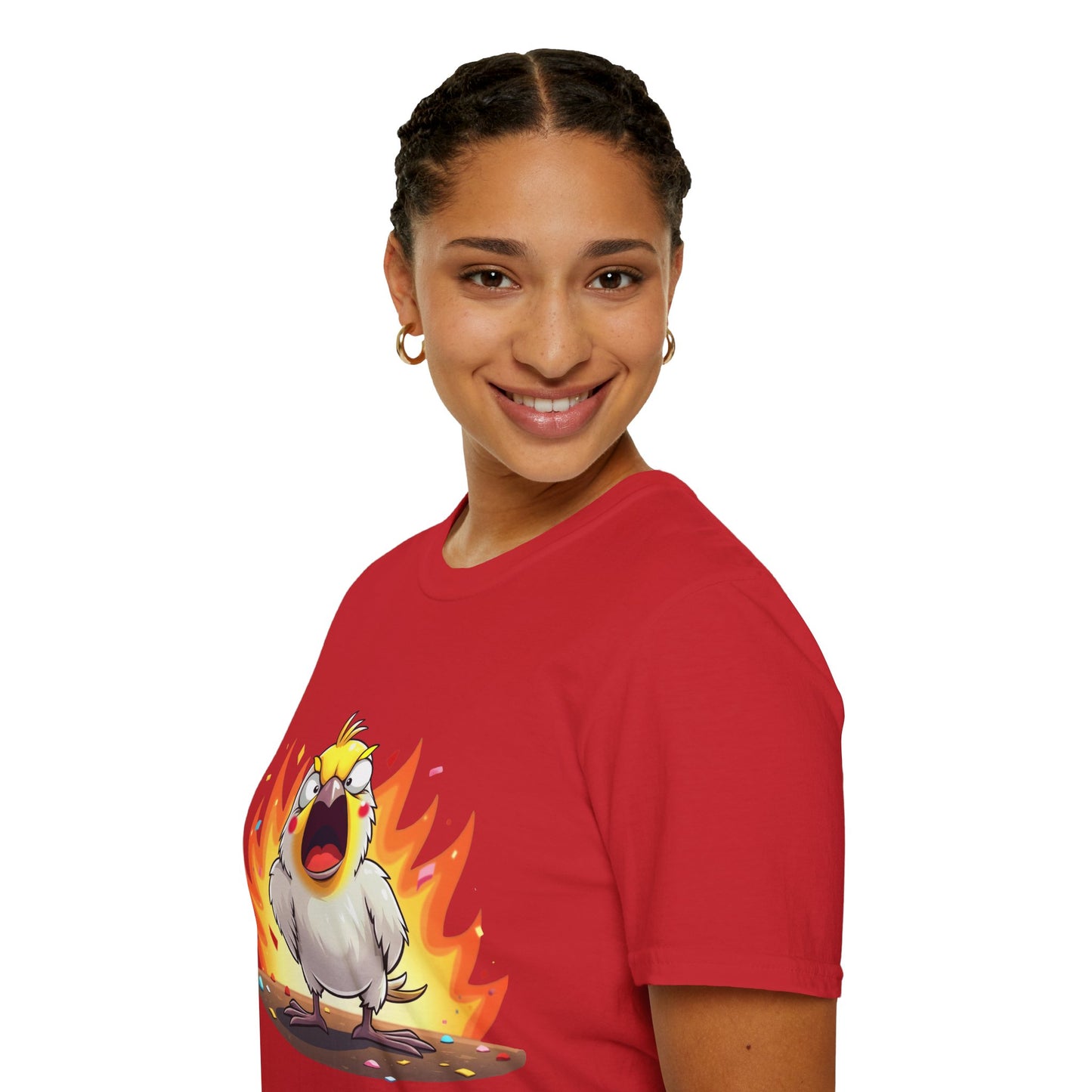 Fierce Cockatiel Unisex Softstyle T-Shirt - Explosive Parrot Tee