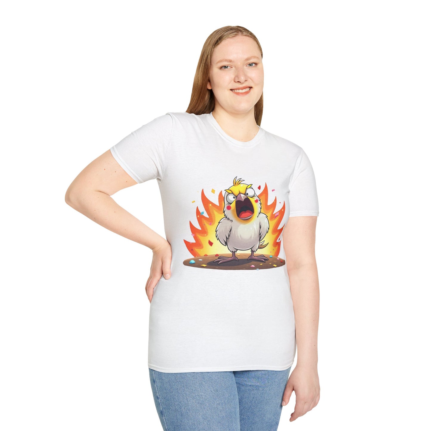 Fierce Cockatiel Unisex Softstyle T-Shirt - Explosive Parrot Tee