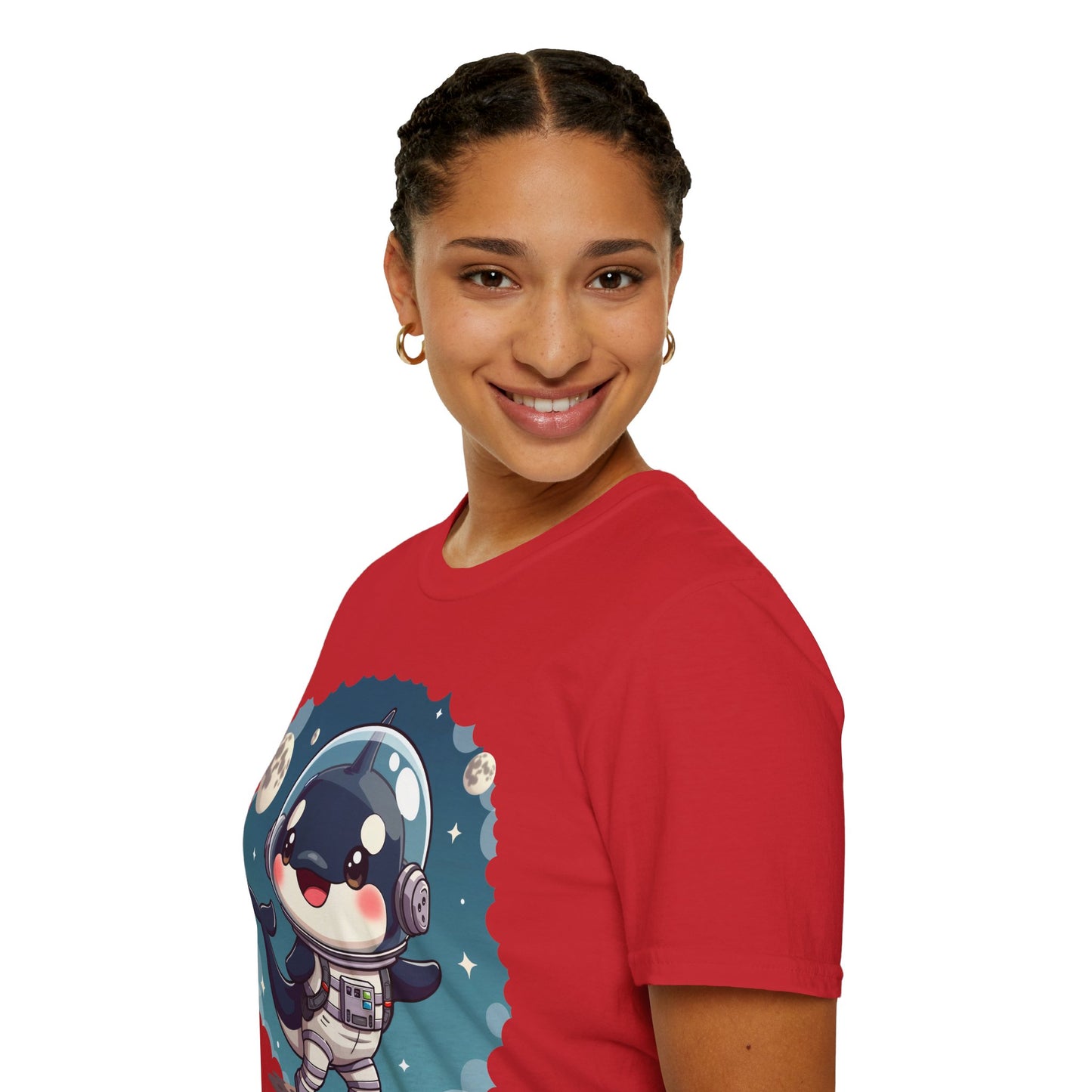 Space Orca Softstyle T-Shirt - Orca in a Spacesuit Walking on the Moon