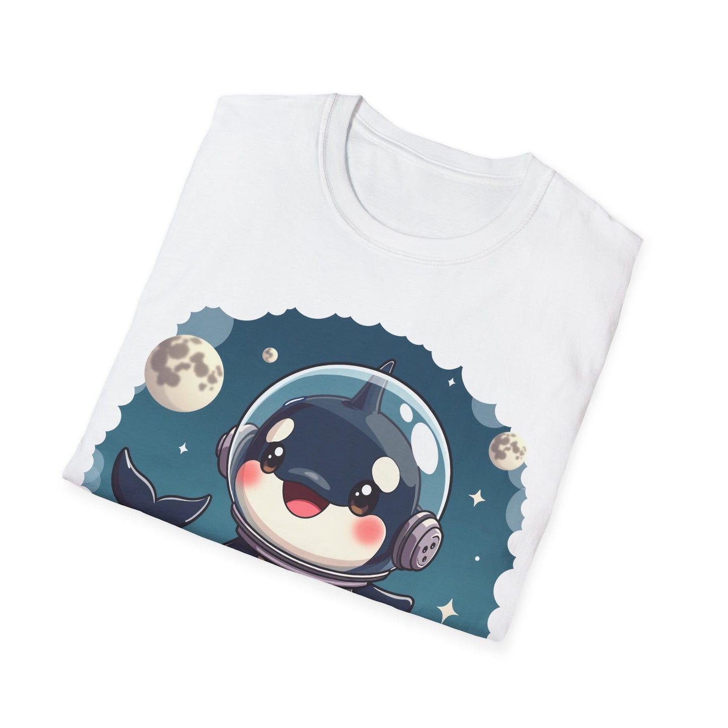 Space Orca Softstyle T-Shirt - Orca in a Spacesuit Walking on the Moon
