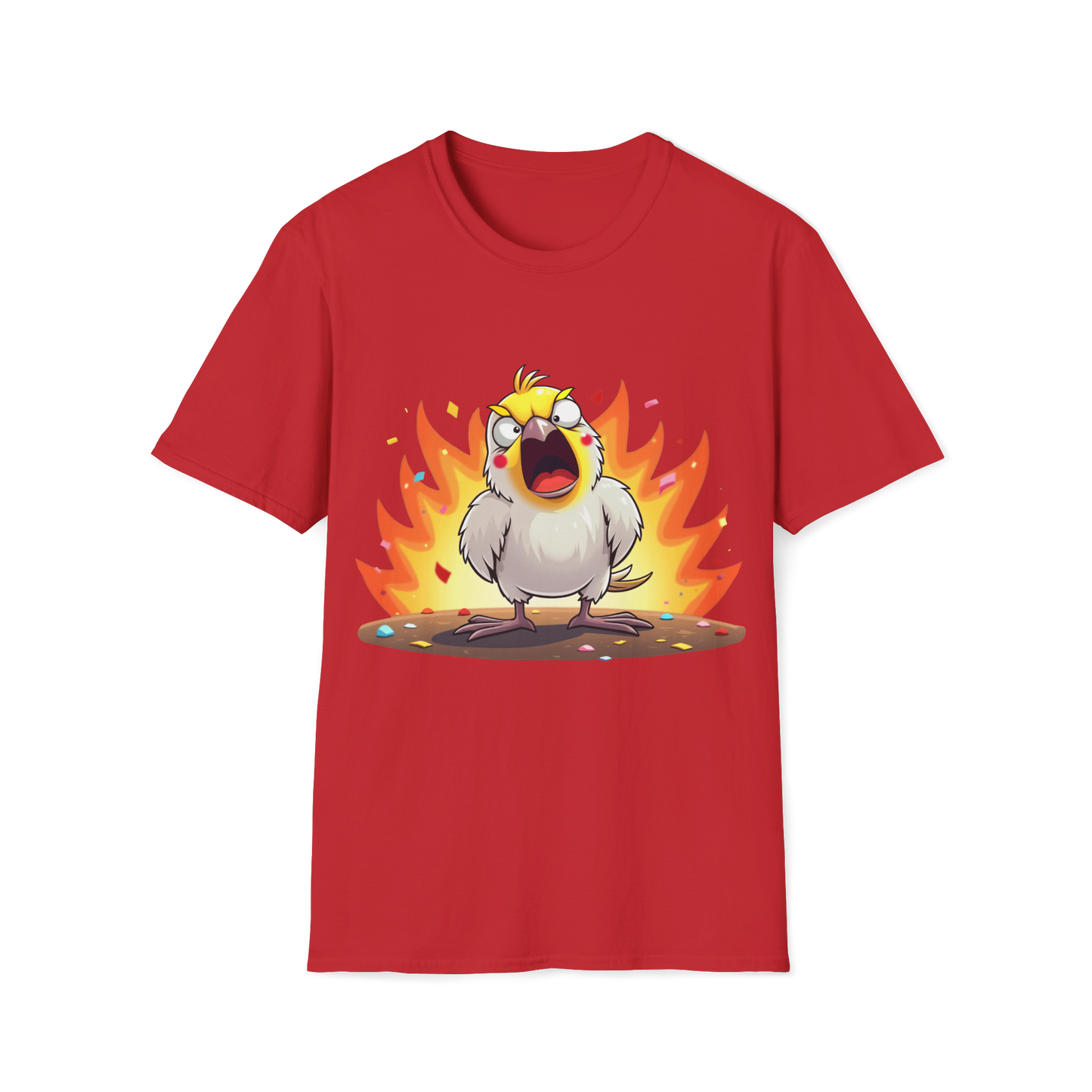 Fierce Cockatiel Unisex Softstyle T-Shirt - Explosive Parrot Tee