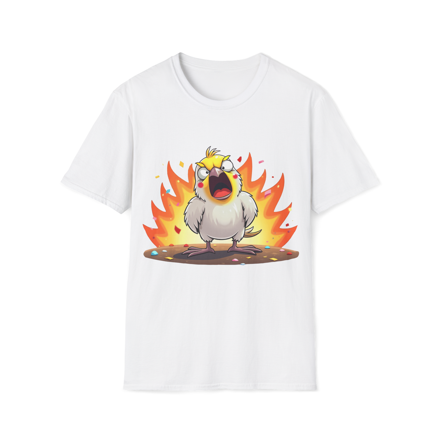 Fierce Cockatiel Unisex Softstyle T-Shirt - Explosive Parrot Tee