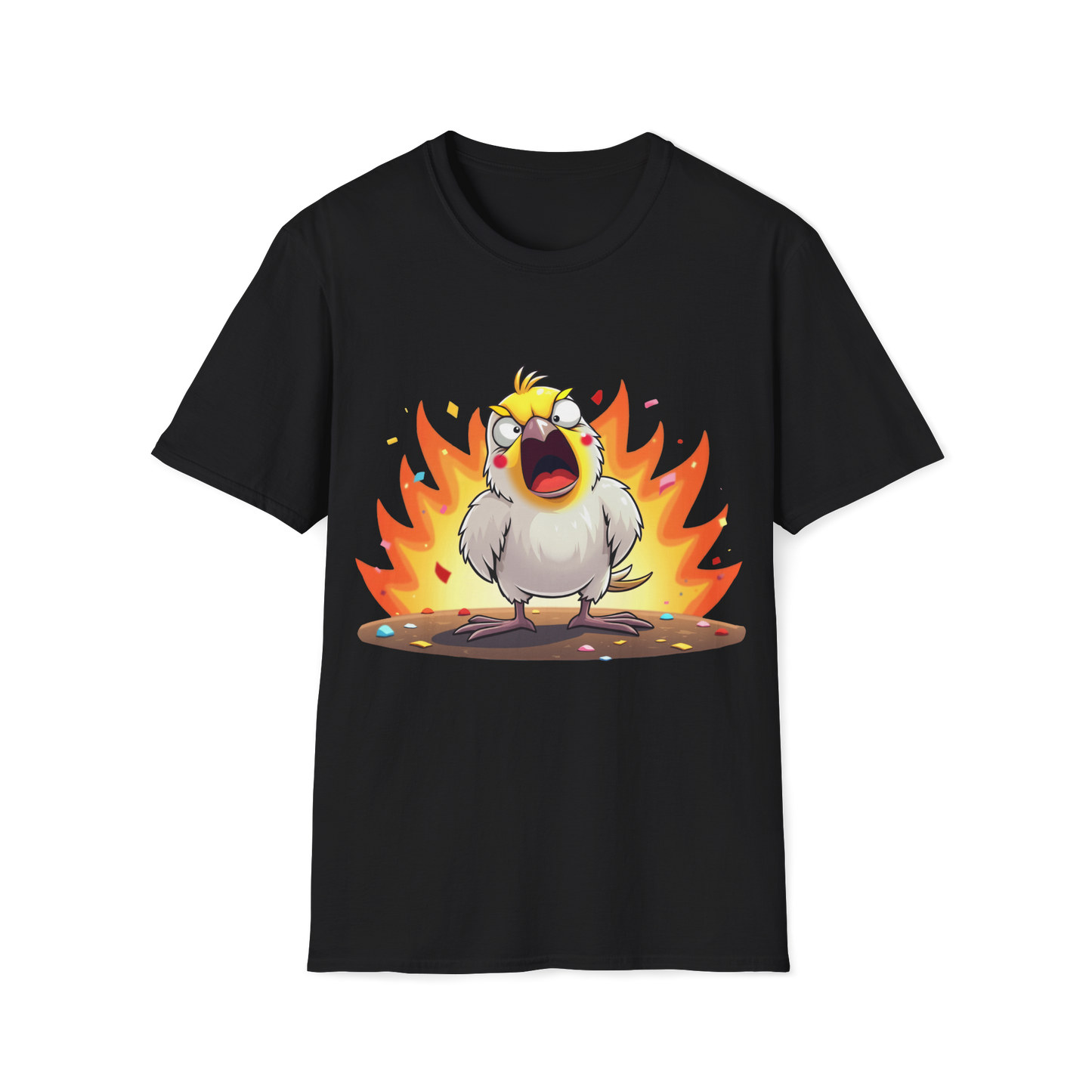 Fierce Cockatiel Unisex Softstyle T-Shirt - Explosive Parrot Tee