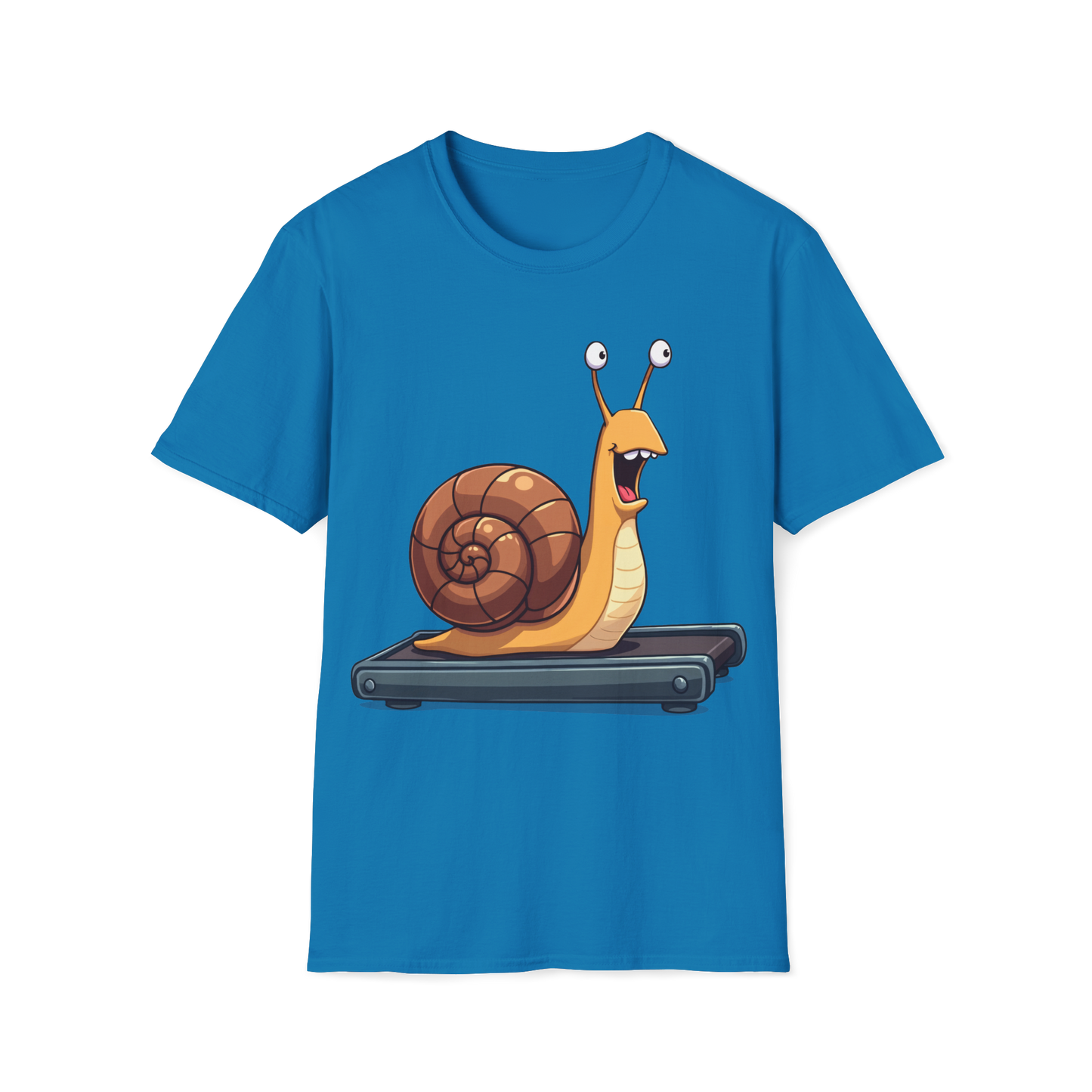 Snail Exercising Funny Unisex T-Shirt - Snail Running on a Treadmill Tee