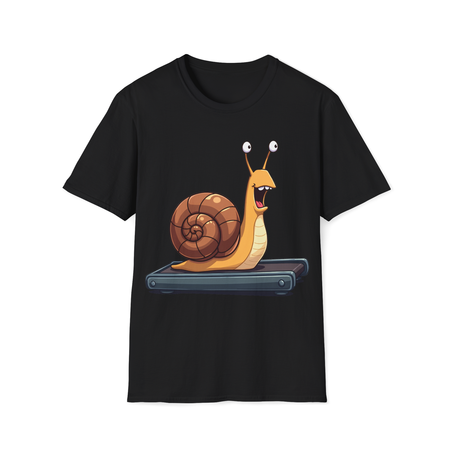 Snail Exercising Funny Unisex T-Shirt - Snail Running on a Treadmill Tee