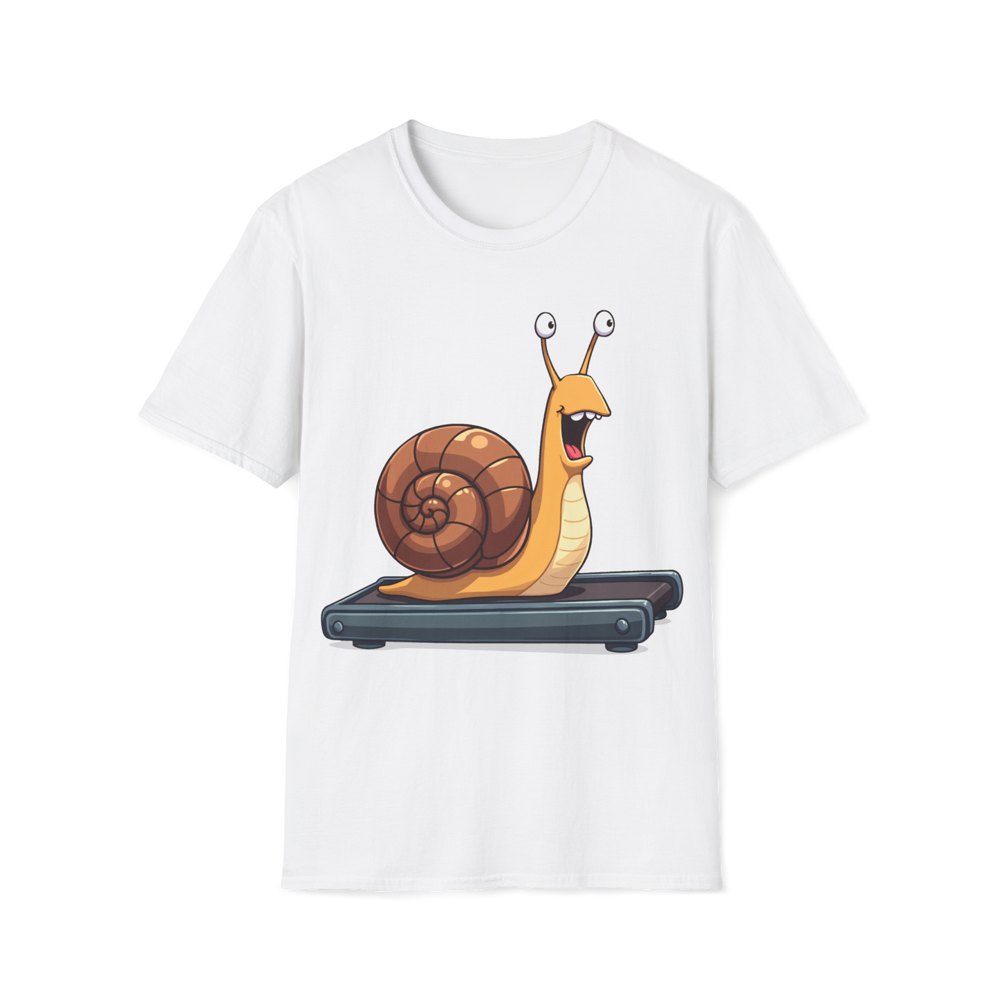 Snail Exercising Funny Unisex T-Shirt - Snail Running on a Treadmill Tee