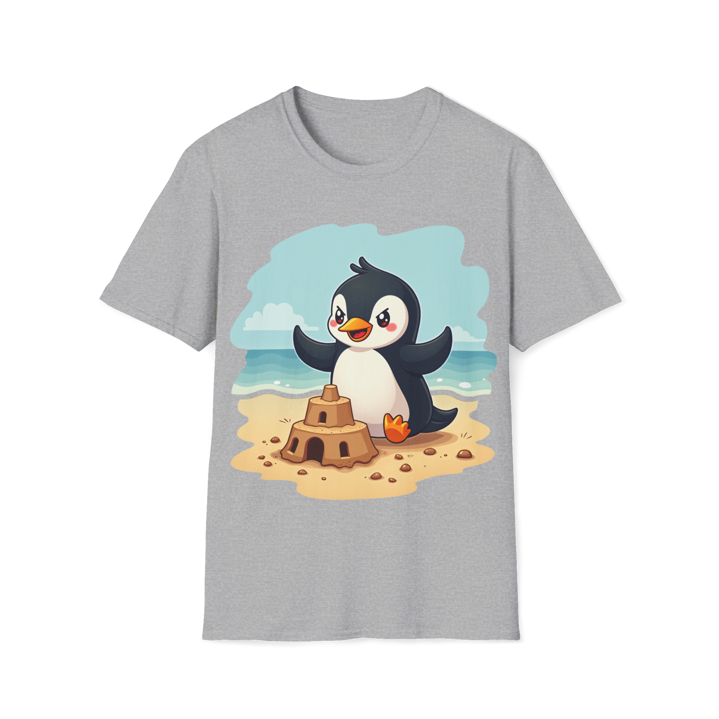 Penguin Sandcastle Unisex T-Shirt - Penguin's day on a beach Tee