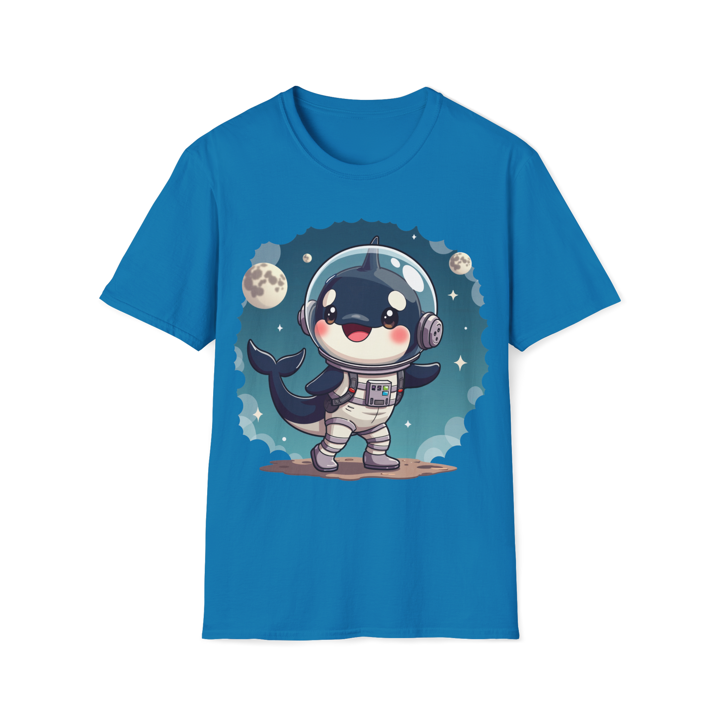 Space Orca Softstyle T-Shirt - Orca in a Spacesuit Walking on the Moon