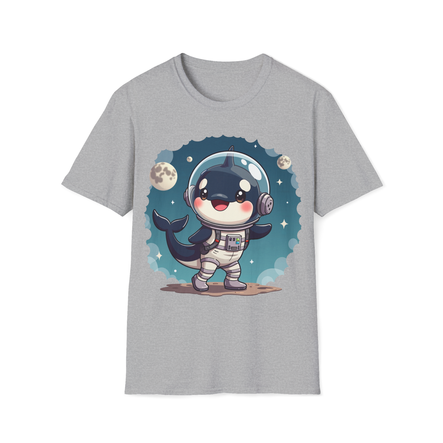 Space Orca Softstyle T-Shirt - Orca in a Spacesuit Walking on the Moon