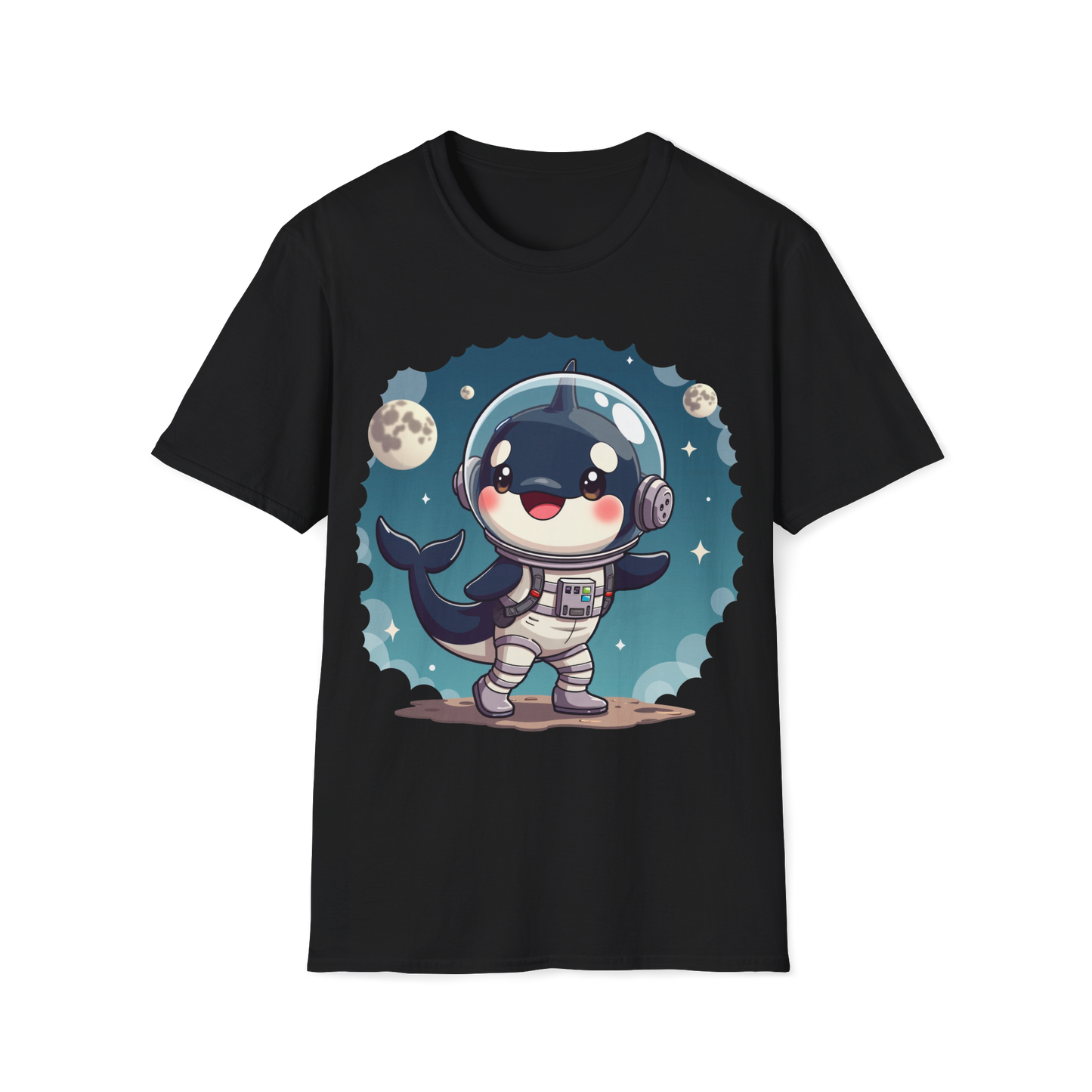 Space Orca Softstyle T-Shirt - Orca in a Spacesuit Walking on the Moon