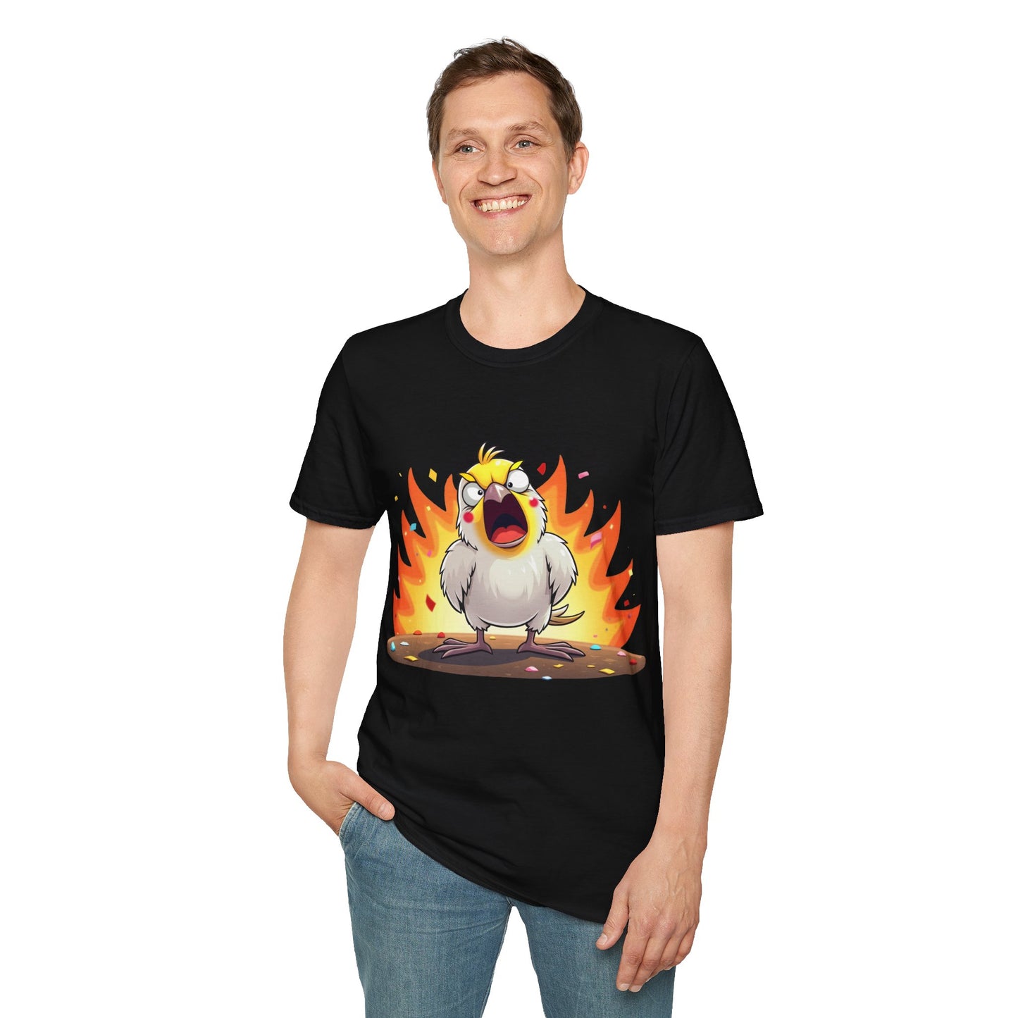 Fierce Cockatiel Unisex Softstyle T-Shirt - Explosive Parrot Tee
