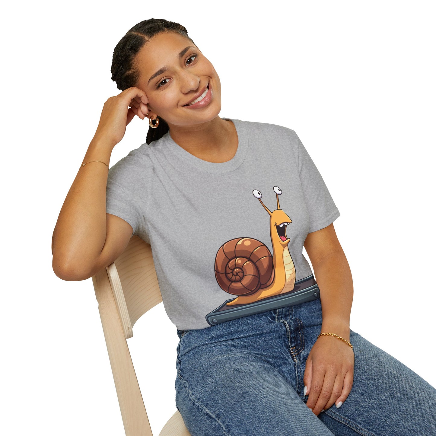 Snail Exercising Funny Unisex T-Shirt - Snail Running on a Treadmill Tee