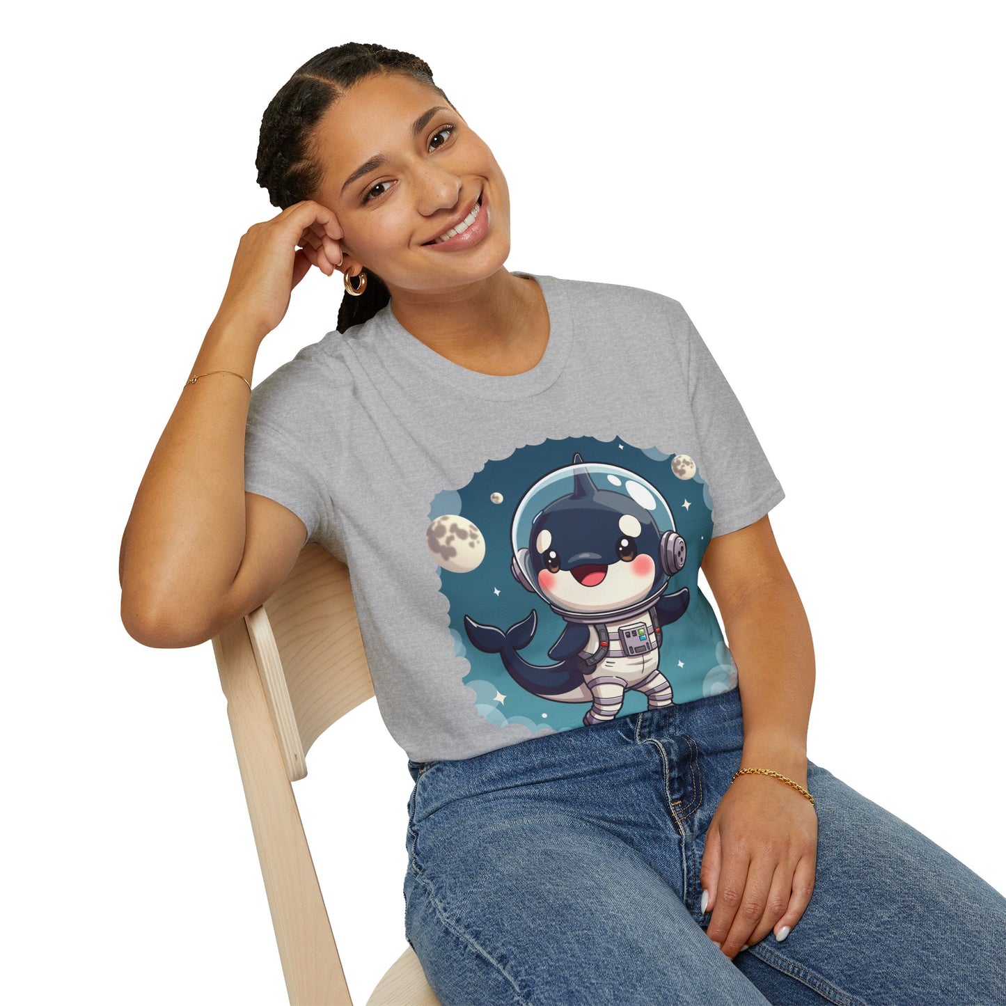 Space Orca Softstyle T-Shirt - Orca in a Spacesuit Walking on the Moon