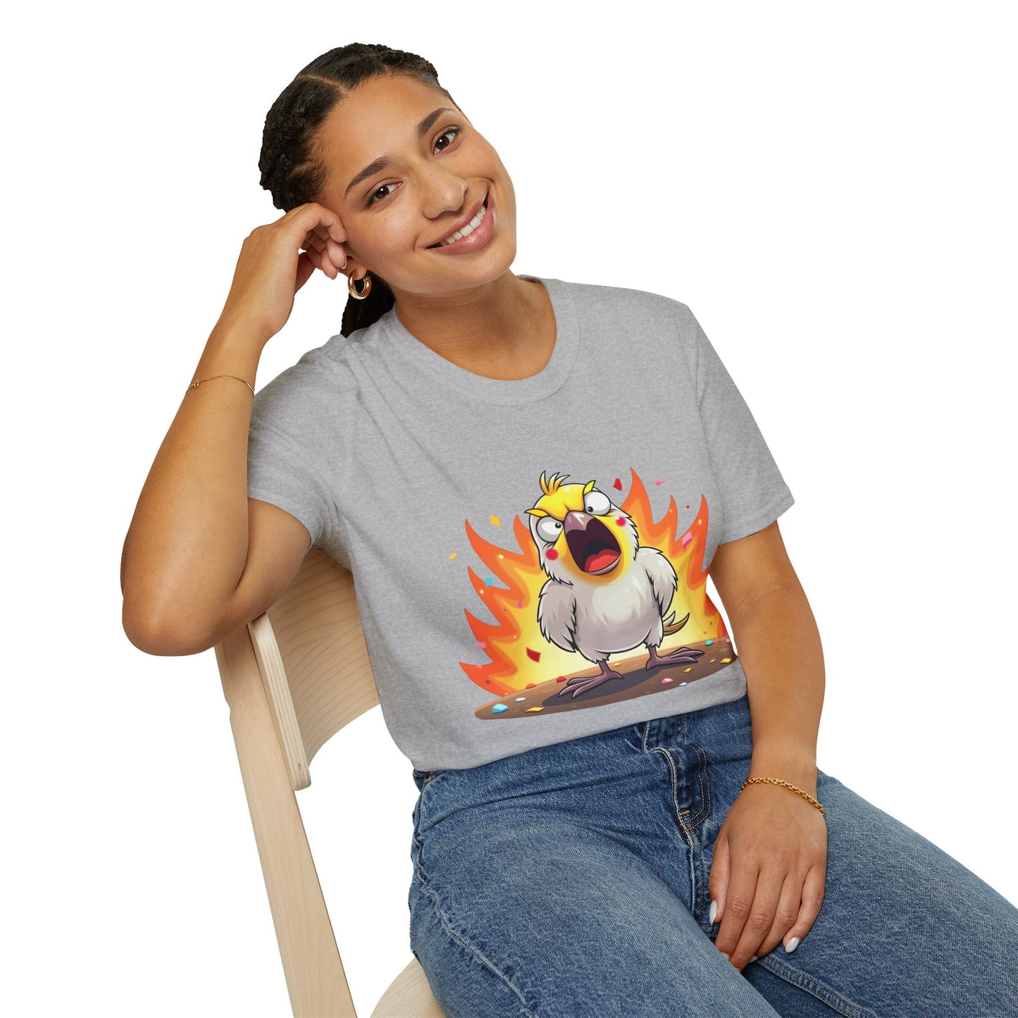 Fierce Cockatiel Unisex Softstyle T-Shirt - Explosive Parrot Tee