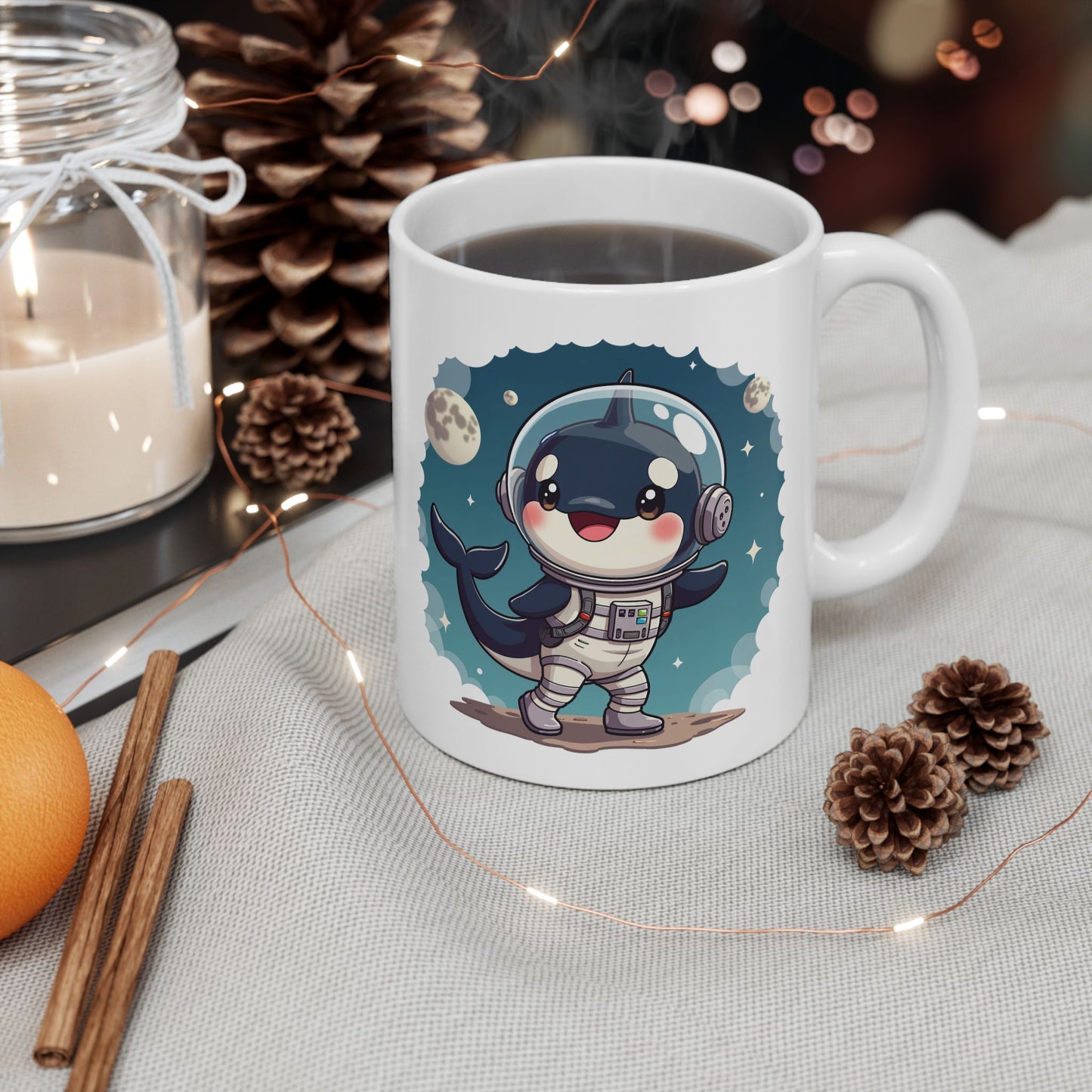 Space Orca Mug - Orca on Moon Coffee Cup 11oz
