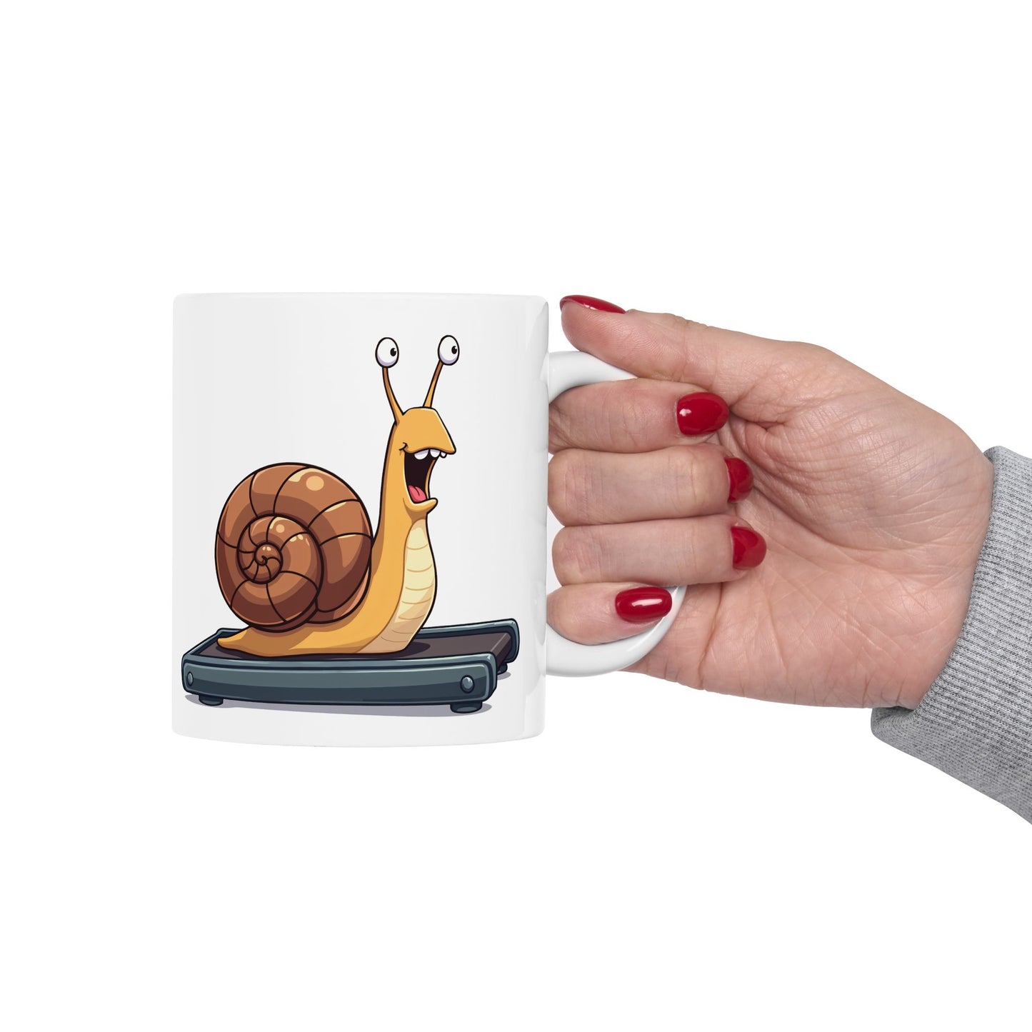 Snail Exercising Mug - Snail Running on a Treadmill Coffee Cup 11oz
