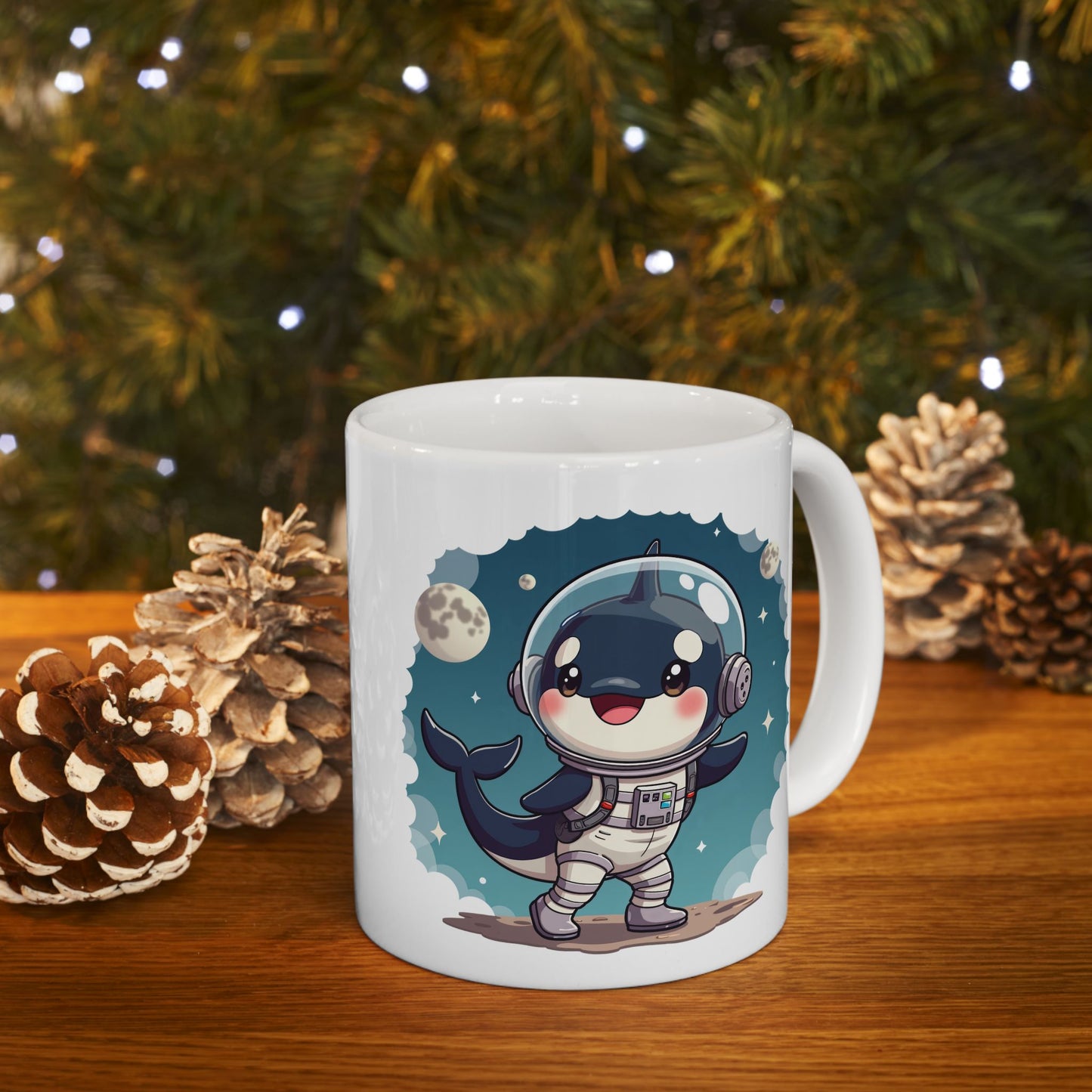 Space Orca Mug - Orca on Moon Coffee Cup 11oz