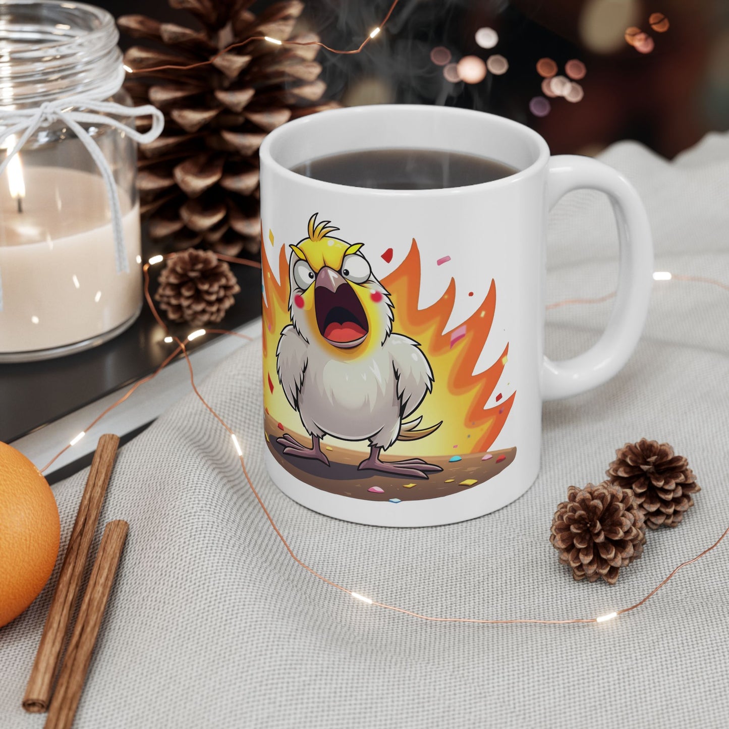 Fierce Cockatiel Ceramic Mug - Explosive Parrot Coffee Cup 11oz
