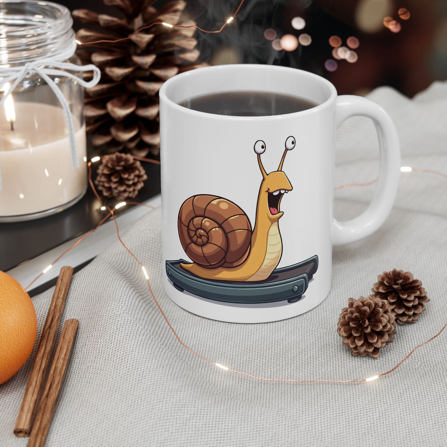 Snail Exercising Mug - Snail Running on a Treadmill Coffee Cup 11oz