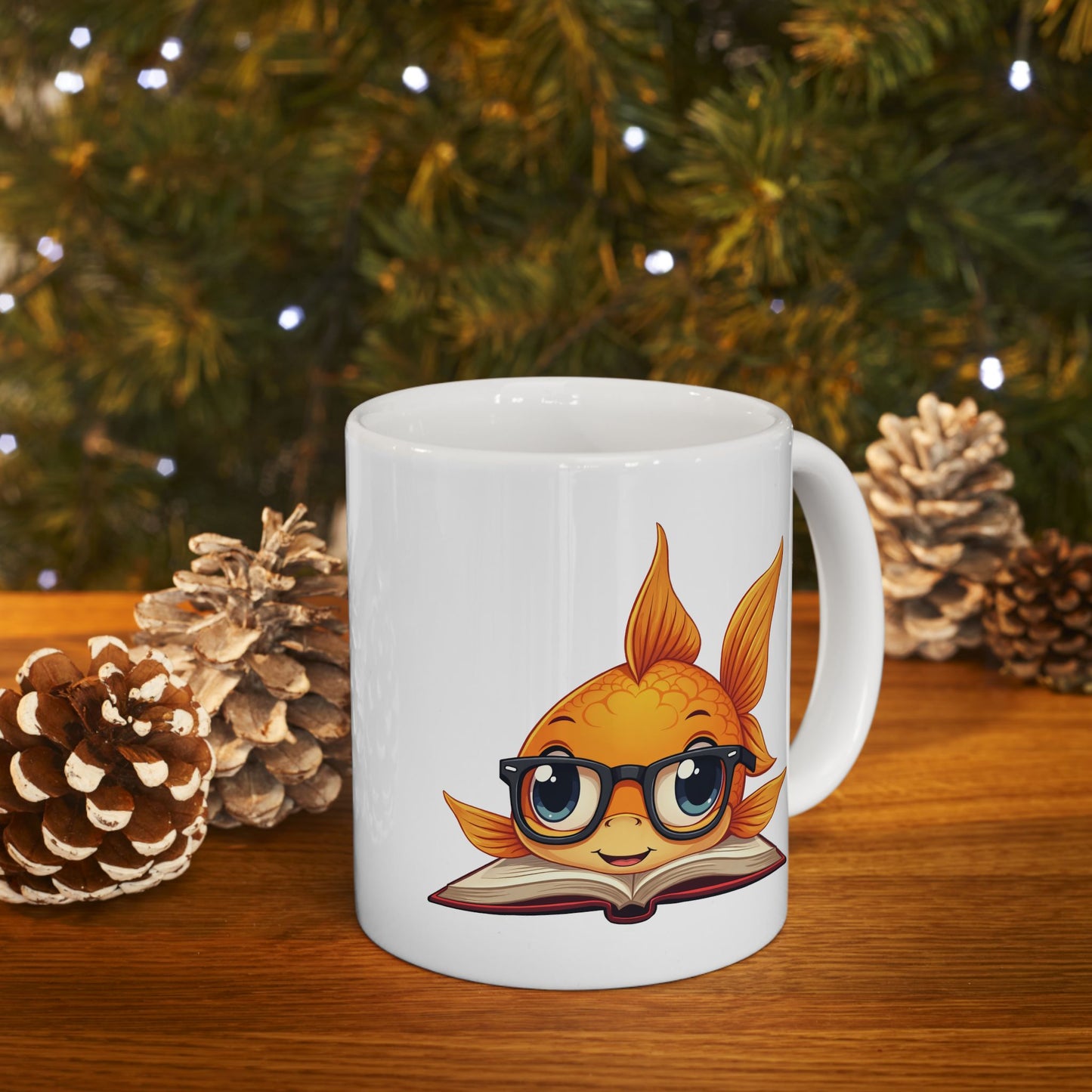 Goldfish Reading a Book Mug - Smart Goldfish Coffee Cup 11oz