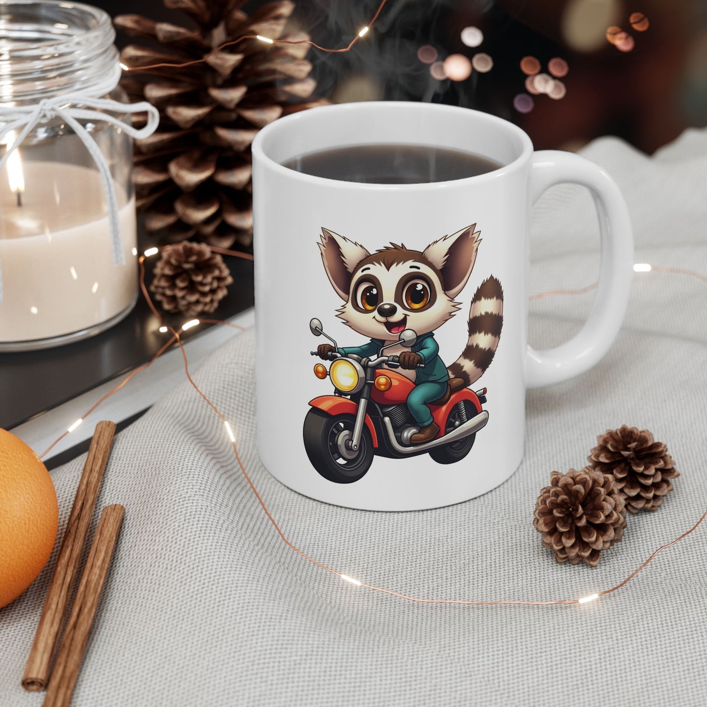 Lemur Motorcycle Mug - Lemur riding a motorcycle Coffee Cup 11oz