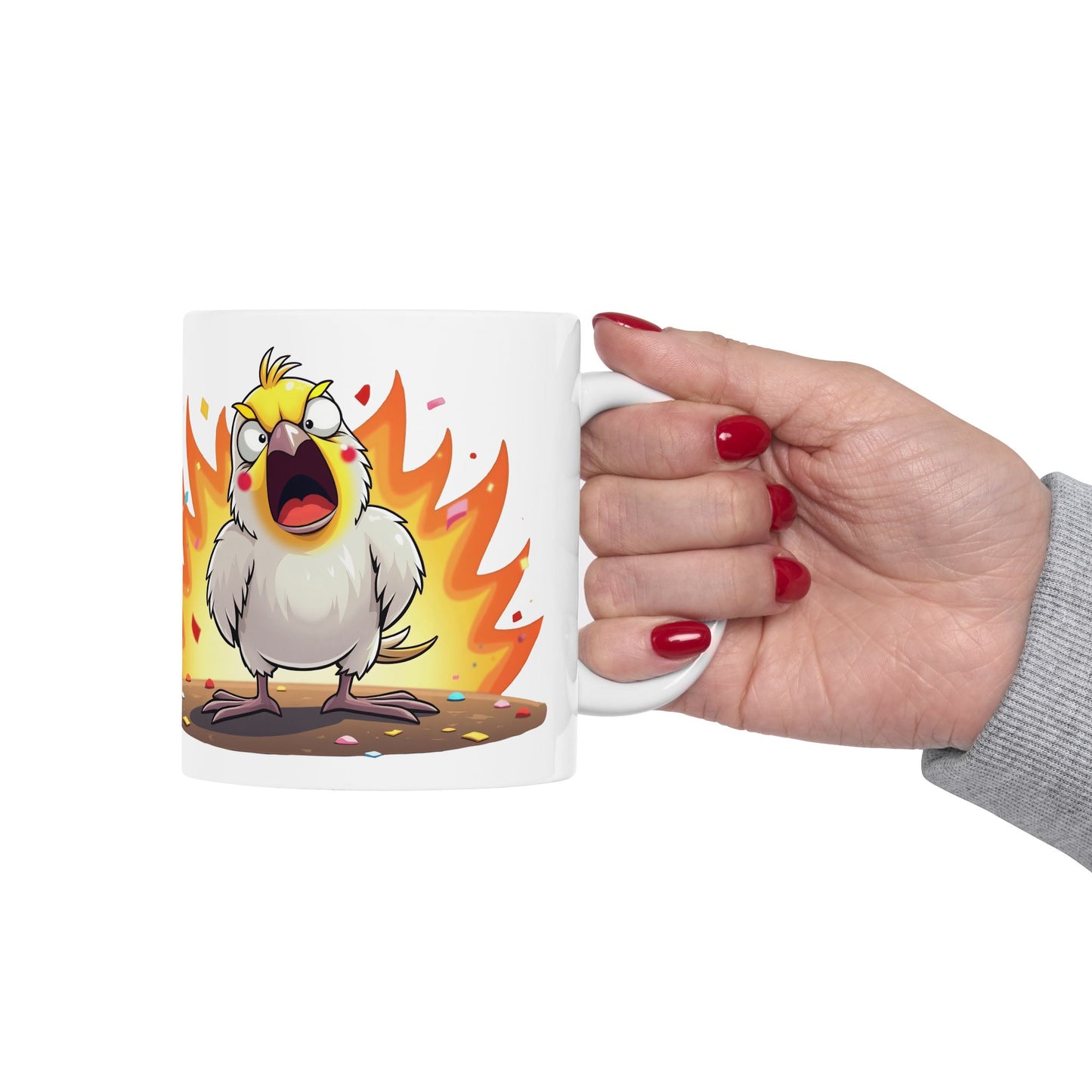 Fierce Cockatiel Ceramic Mug - Explosive Parrot Coffee Cup 11oz