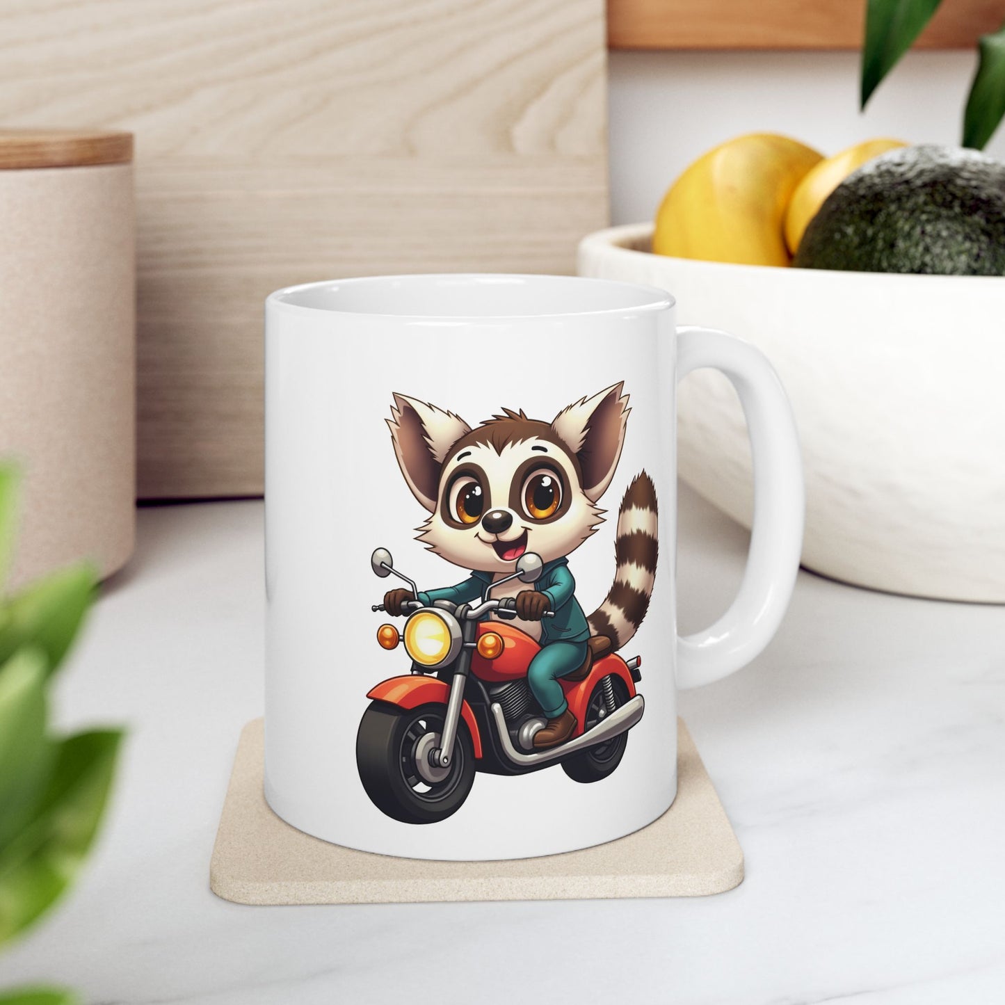 Lemur Motorcycle Mug - Lemur riding a motorcycle Coffee Cup 11oz
