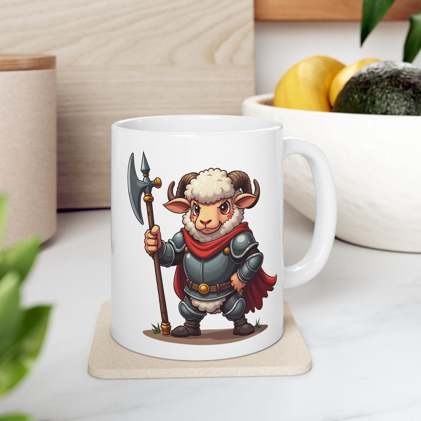Medieval Ram Mug - Ram wearing Armor Coffee Cup 11oz