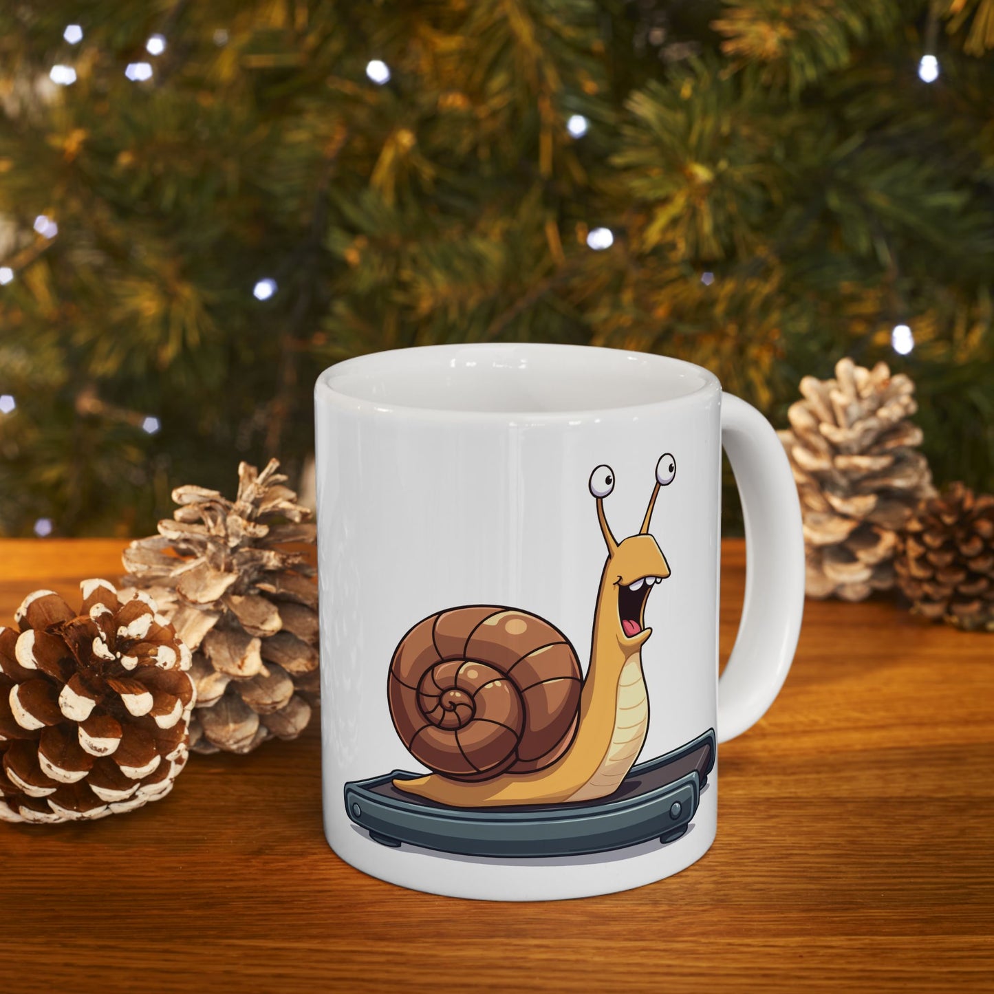 Snail Exercising Mug - Snail Running on a Treadmill Coffee Cup 11oz