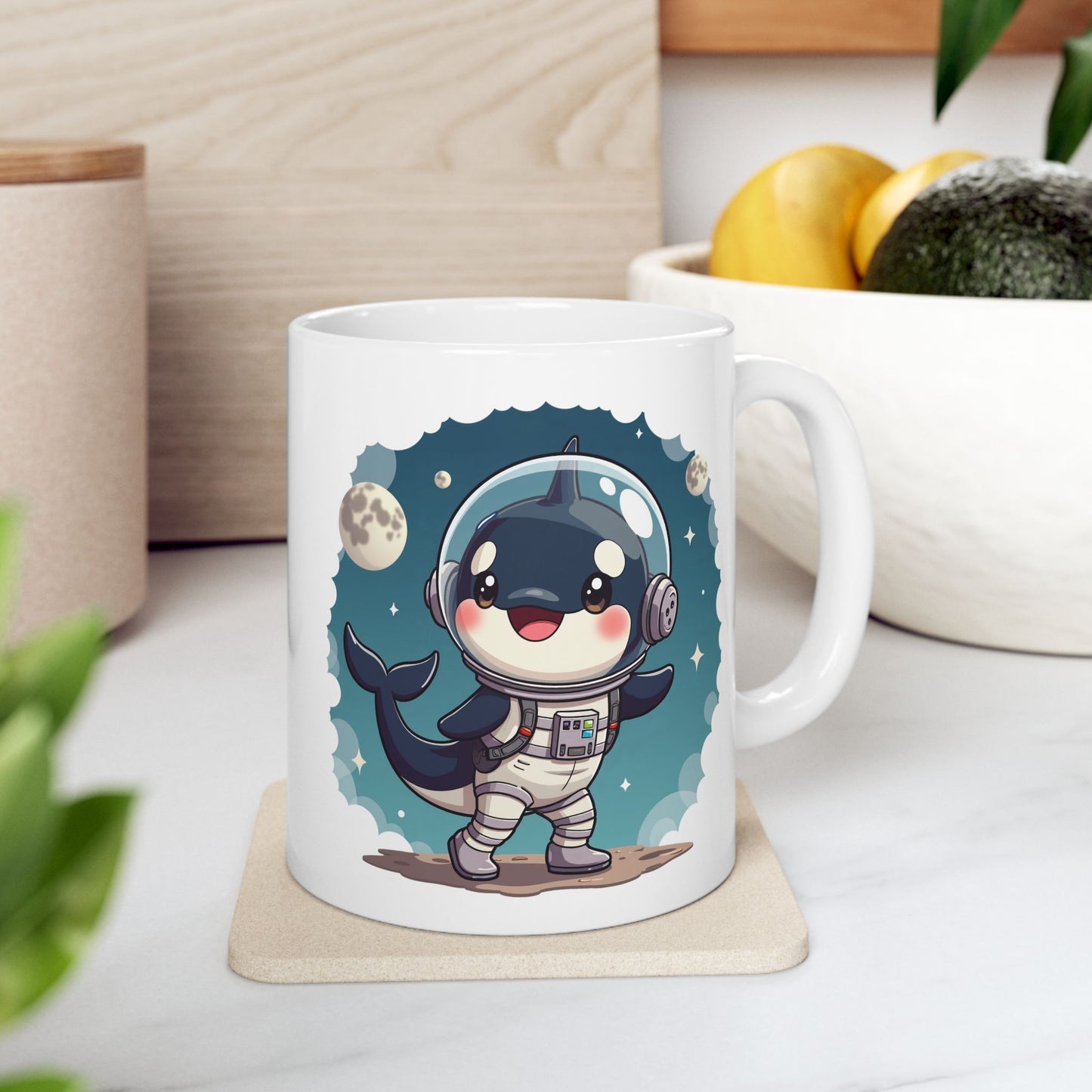 Space Orca Mug - Orca on Moon Coffee Cup 11oz