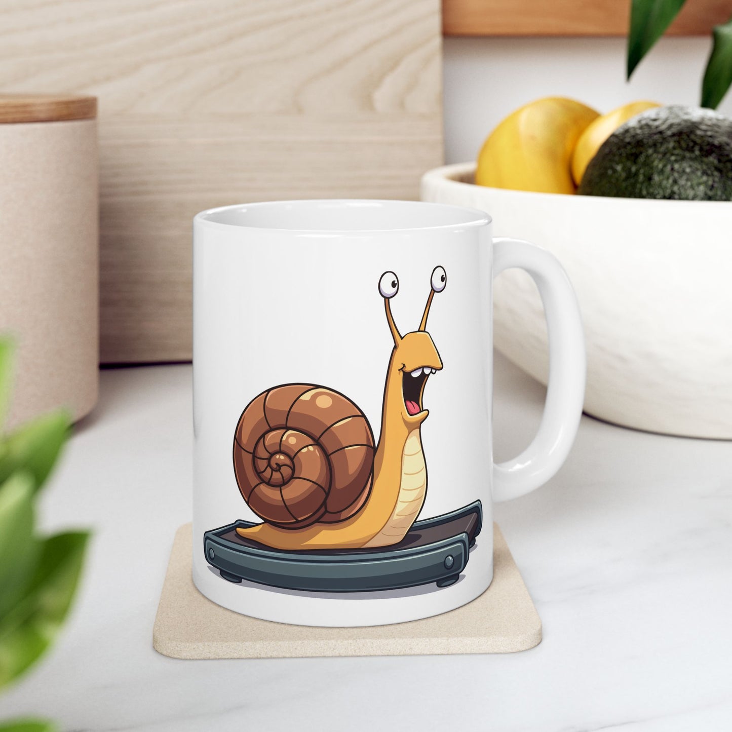 Snail Exercising Mug - Snail Running on a Treadmill Coffee Cup 11oz