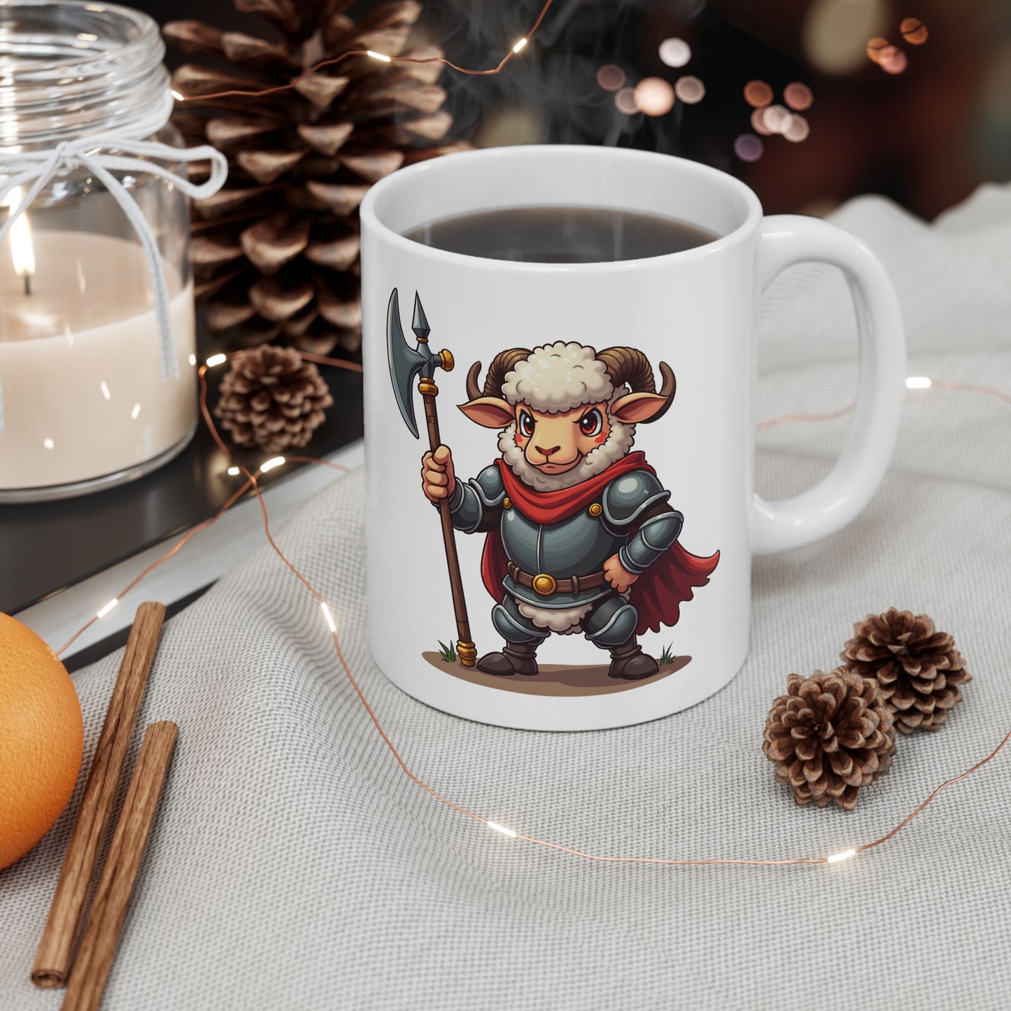 Medieval Ram Mug - Ram wearing Armor Coffee Cup 11oz