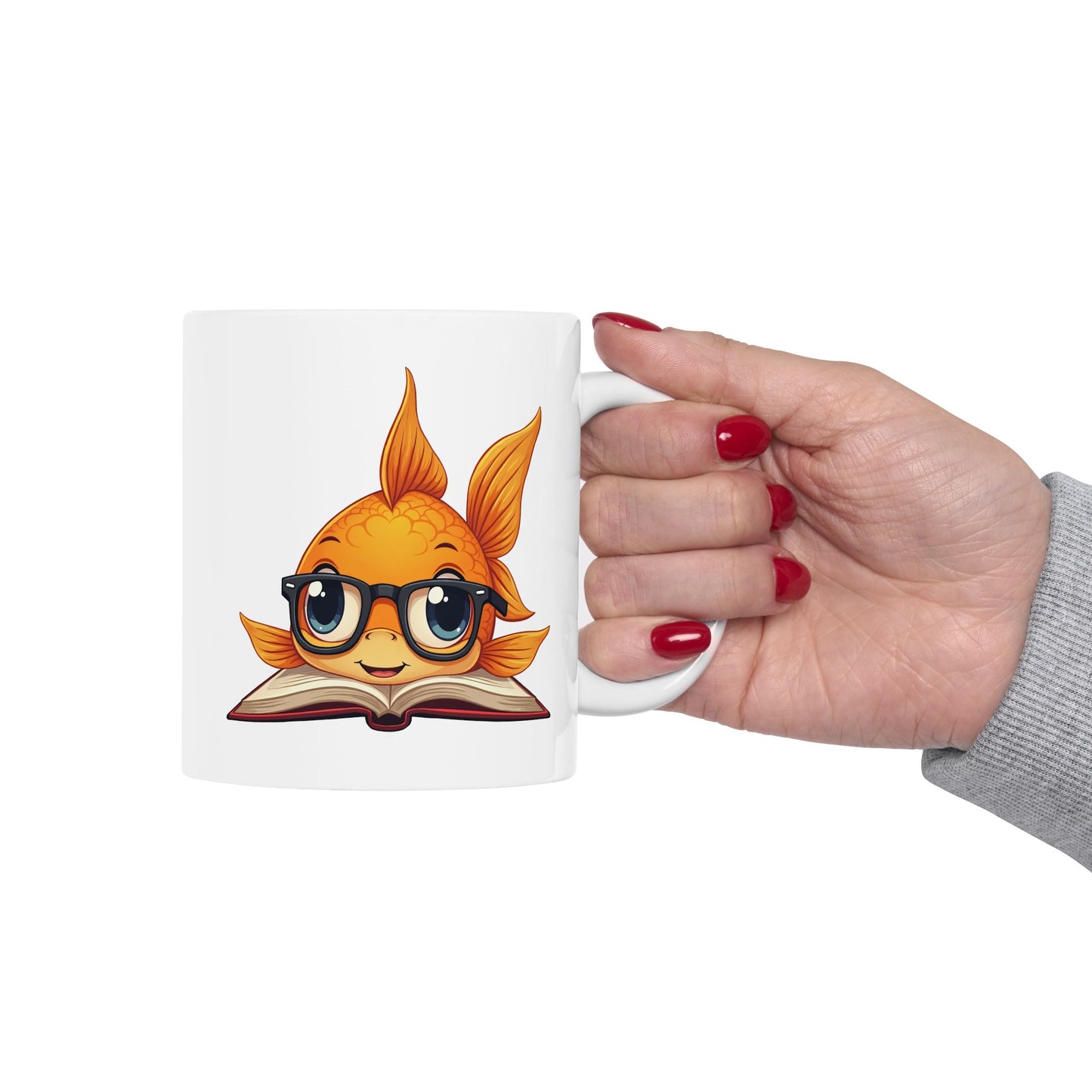 Goldfish Reading a Book Mug - Smart Goldfish Coffee Cup 11oz