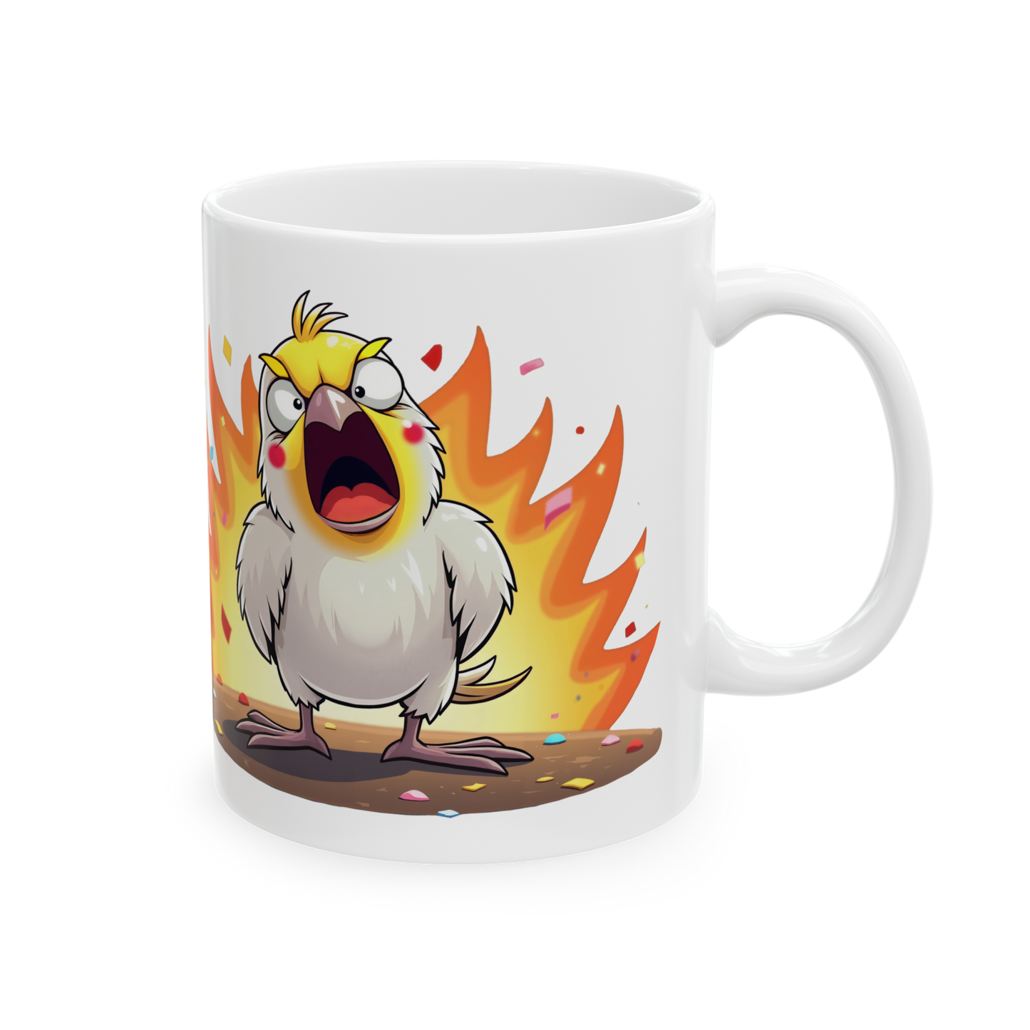 Fierce Cockatiel Ceramic Mug - Explosive Parrot Coffee Cup 11oz