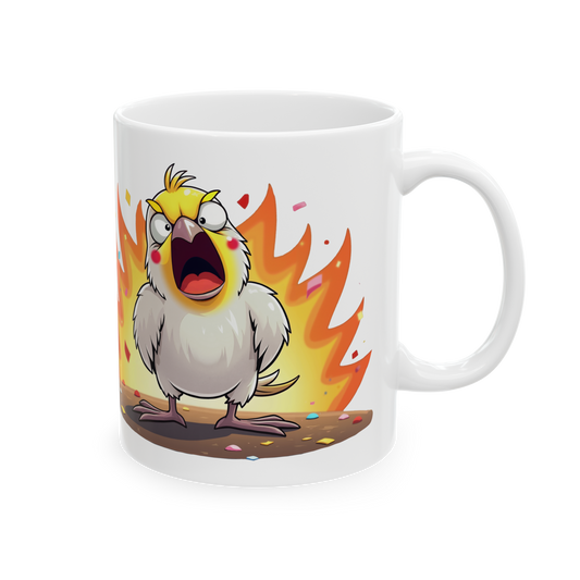 Fierce Cockatiel Ceramic Mug - Explosive Parrot Coffee Cup 11oz