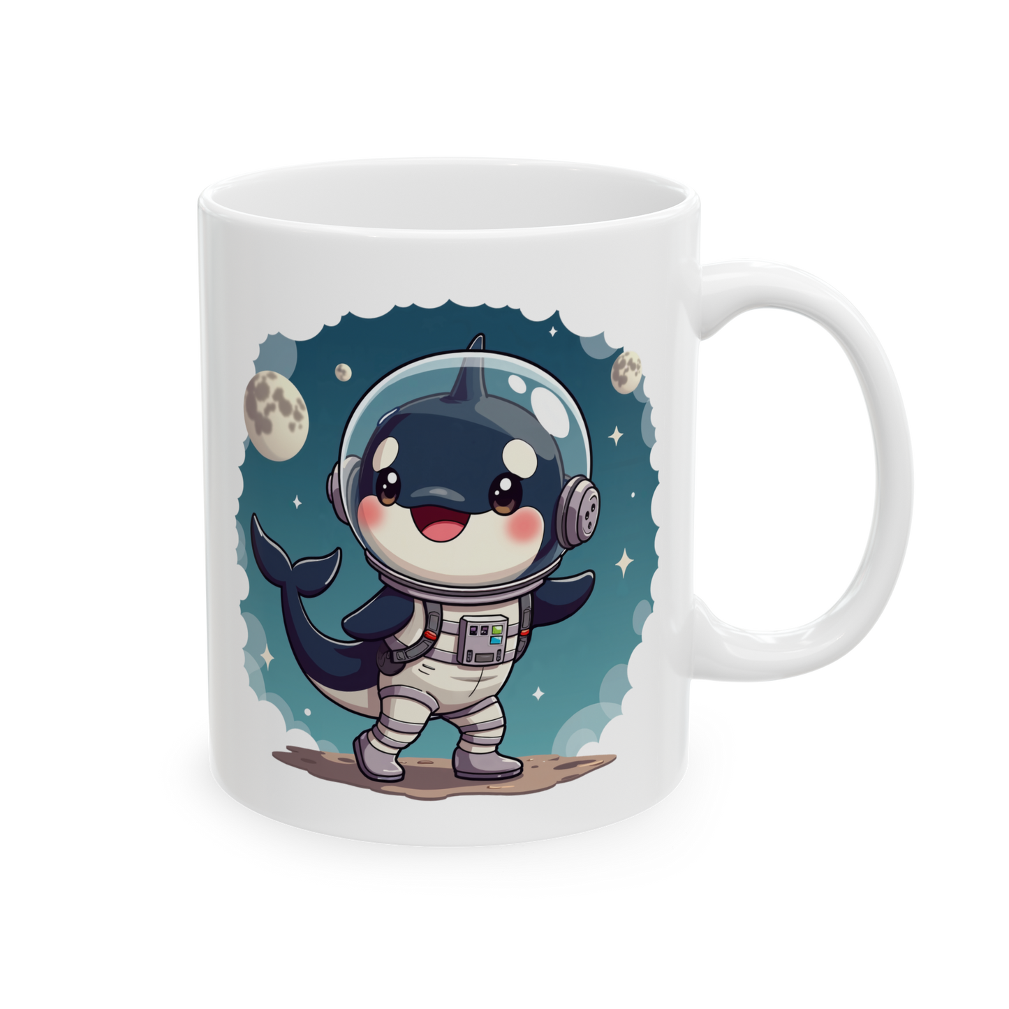 Space Orca Mug - Orca on Moon Coffee Cup 11oz