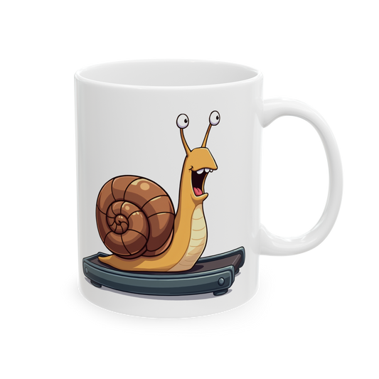 Snail Exercising Mug - Snail Running on a Treadmill Coffee Cup 11oz