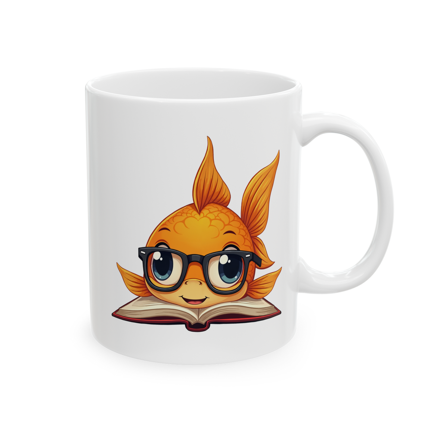 Goldfish Reading a Book Mug - Smart Goldfish Coffee Cup 11oz